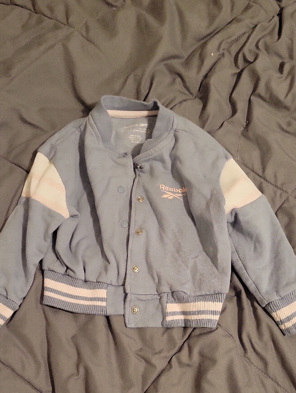 Reebok Light Blue Kids Snap-Front Bomber Jacket with White Panels